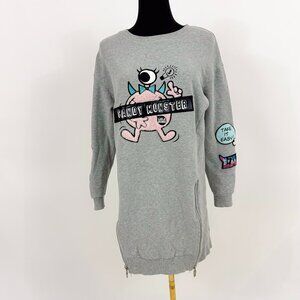 LALABOBO SWEATSHIRT GRAPHIC PATCH SWEATER DRESS GREY COLOR